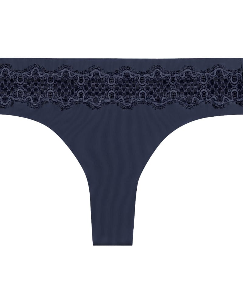 Front of a size 2XLarge VIP Thong with Lace Detail in Dress Blues by Uwila Warrior. | dia_product_style_image_id:242650